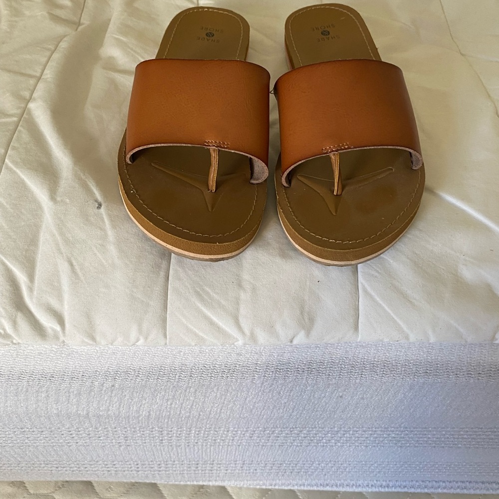 Brown Leather Slide Sandals